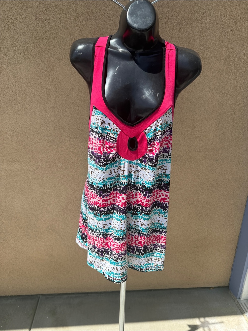Tank Dress with Pink Trim and Multicolor Print